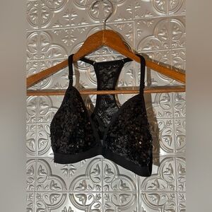 Victoria's Secret PINK Black Sequin Bralette size small Y2K whimsical biker goth